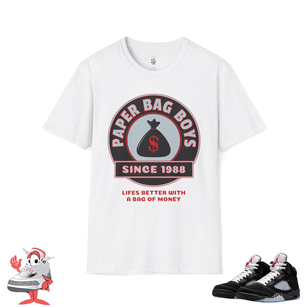 Paper Bag Boys T-Shirt Air Jordan Retro 5 Reimagined Black Metallic Silver Match