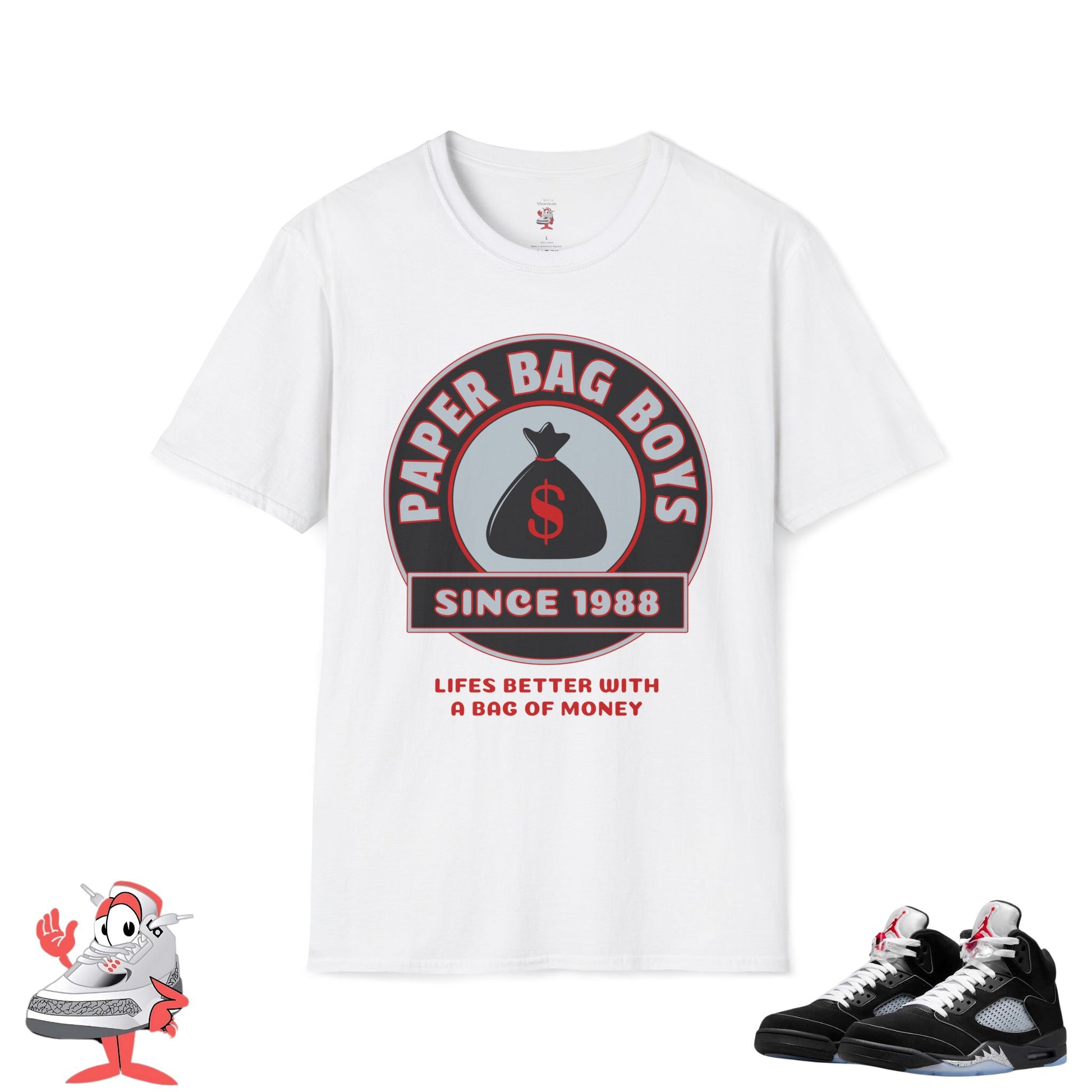 Paper Bag Boys T-Shirt Air Jordan Retro 5 Reimagined Black Metallic Silver Match