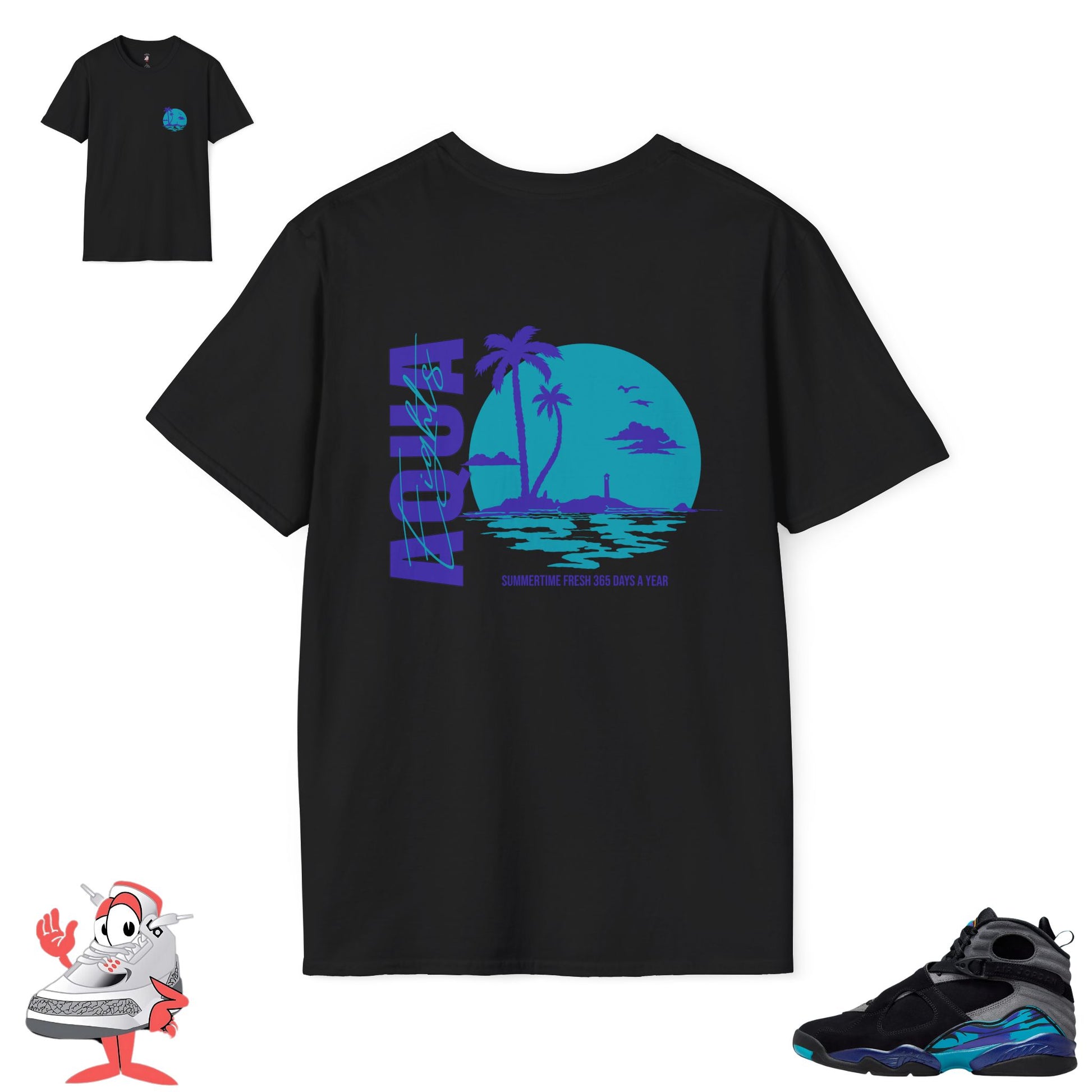 Matching Shirt For Nike Air Jordan Retro 8 Aqua Black Purple Sneaker Match Tee
