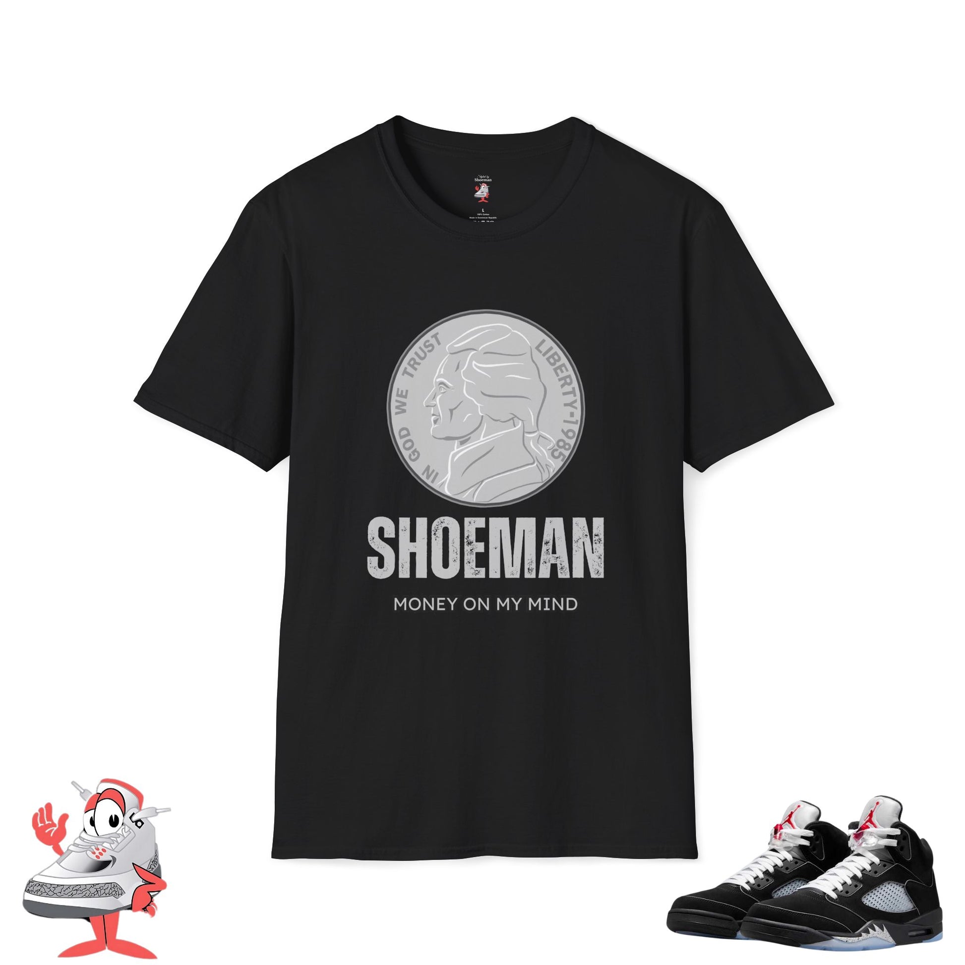 T-Shirt For Air Jordan Retro 5 Reimagined Black Metallic Silver Match V Sneaker