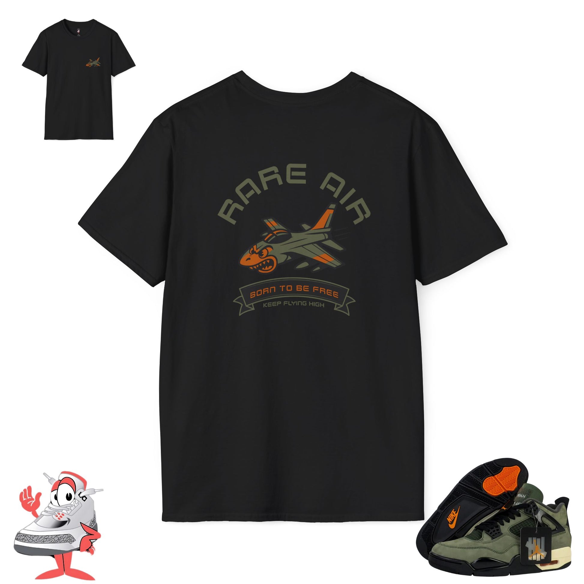 Matching Shirt For Air Jordan Retro 4 Undefeated Olive Green Orange Sneaker Tee