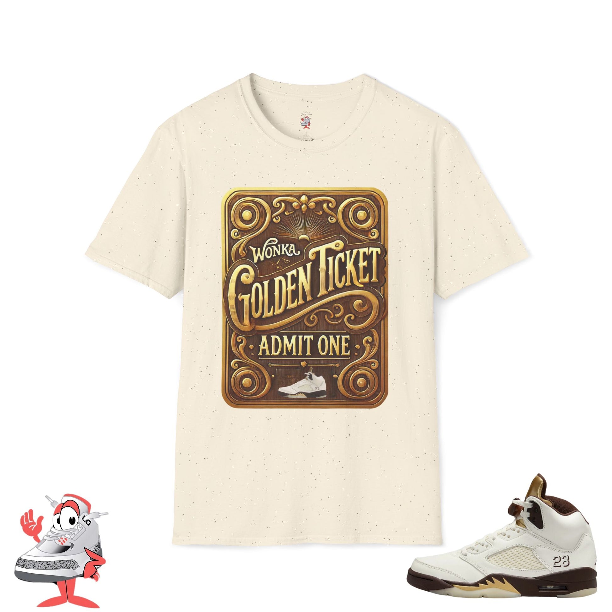 T-Shirt Match for Air Jordan 5 Retro Golden Ticket Willy Wonka Brown Gold WMNS