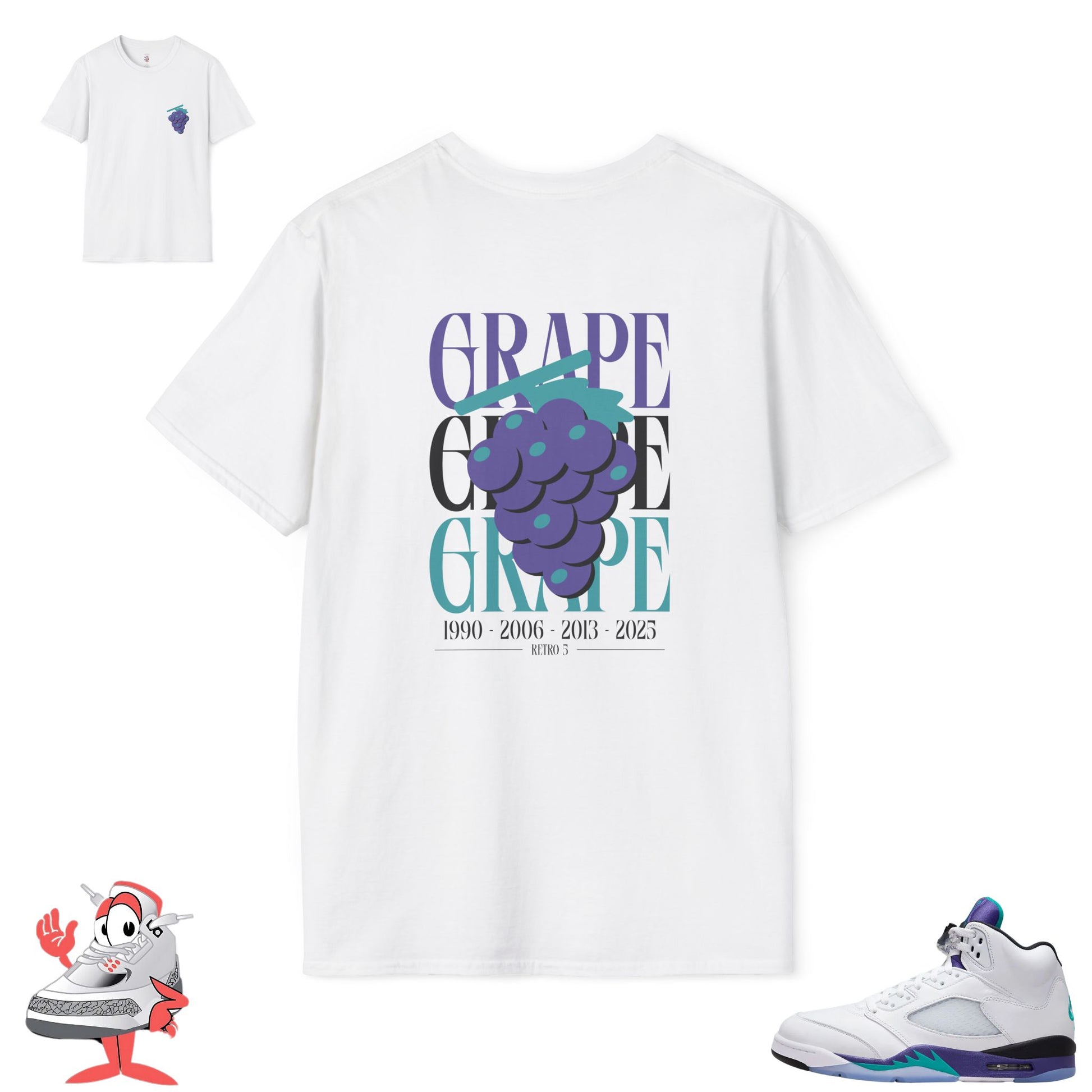Matching Shirt For Air Jordan Retro 5 OG Grape White Purple Teal V Sneaker Match