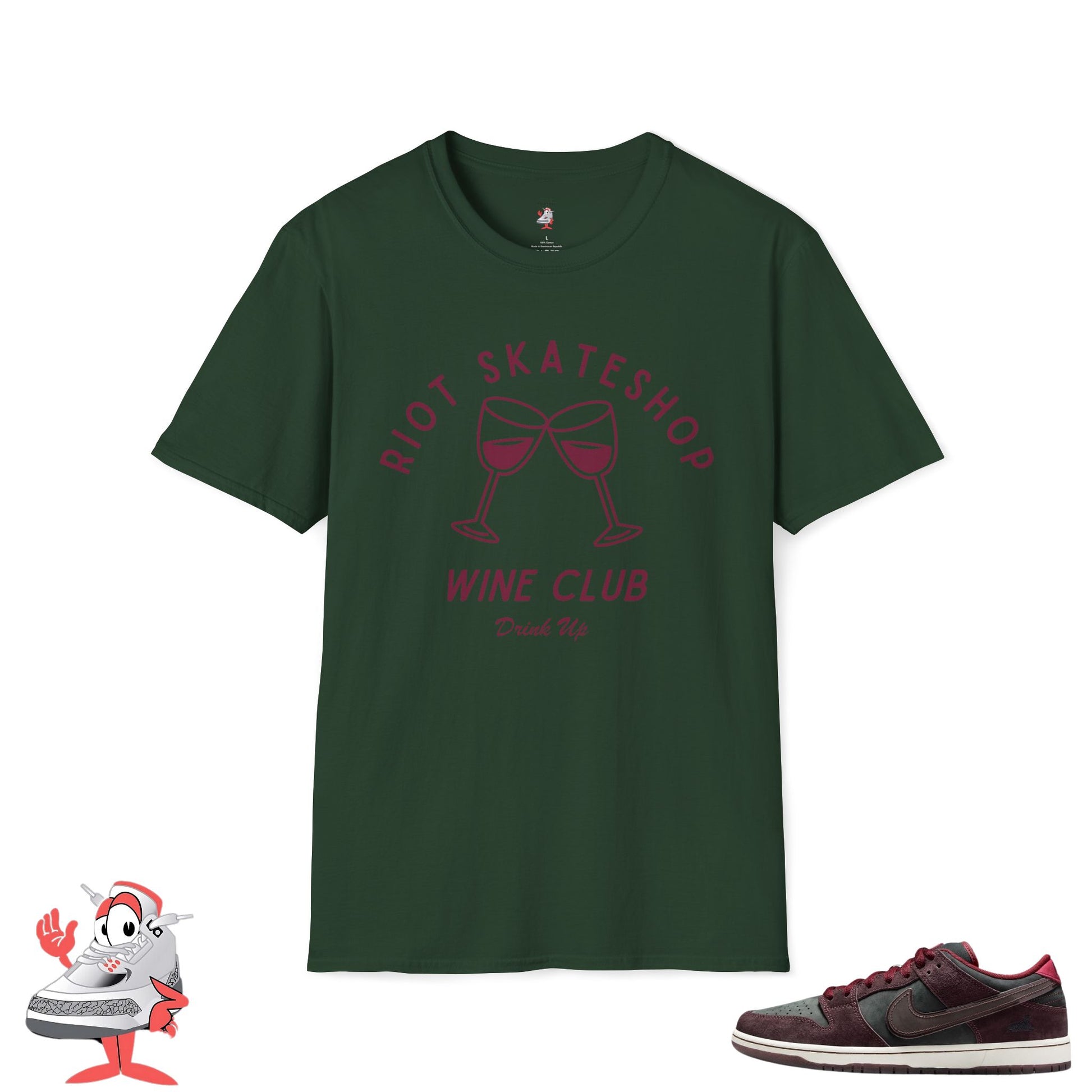 Riot Skateshop Wine Club T-Shirt Matches Nike SB Dunk Low Sneaker Unisex Soft