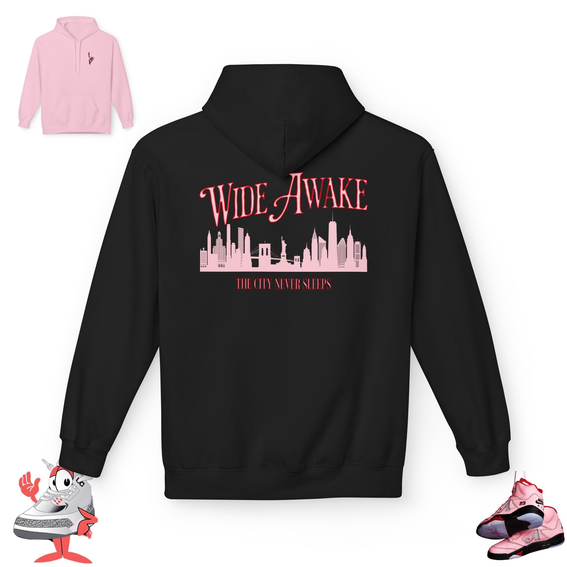 Matching Hoodie for Awake NY x Air Jordan Retro 5 Arctic Pink - ‘Wide Awake’ Hoodie – NYC Skyline Streetwear - Retro V Match