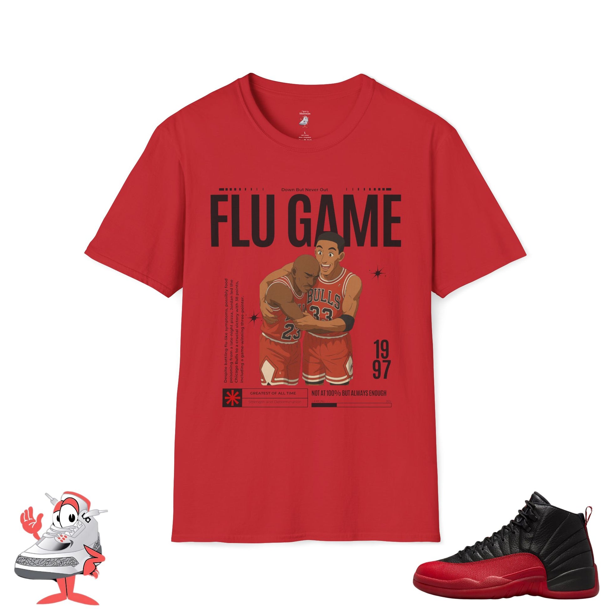 Air Jordan Retro 12 Flu Game Matching Shirt Black And Red T-Shirt Sneaker Match