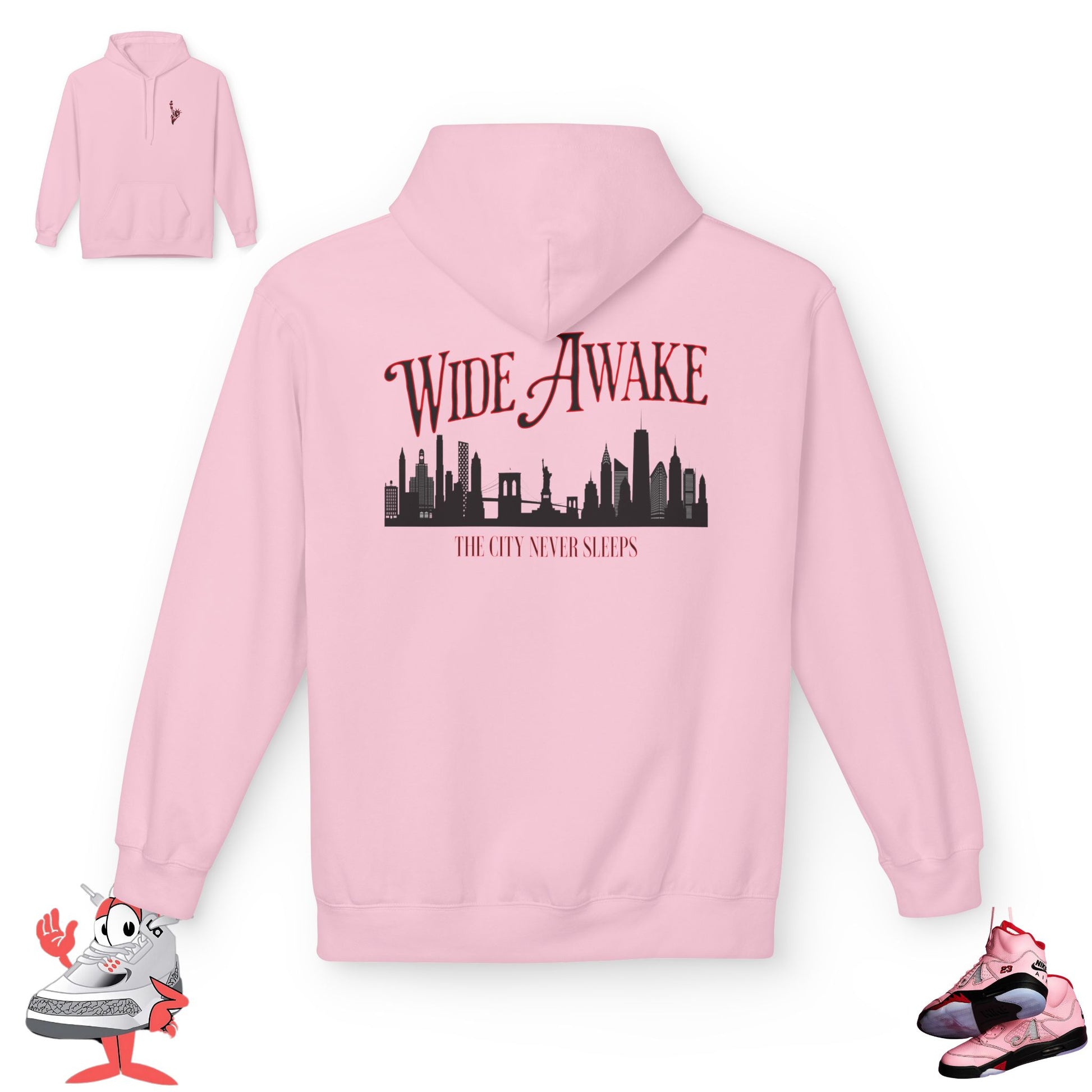 Matching Hoodie for Awake NY x Air Jordan Retro 5 Arctic Pink - ‘Wide Awake’ Hoodie – NYC Skyline Streetwear - Retro V Match