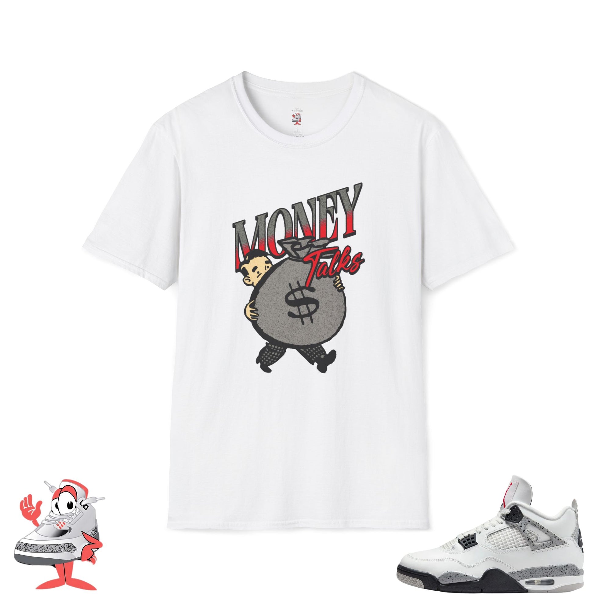 Matching T-Shirt for Air Jordan Retro 4 White Cement 2025 Money Talks Retro IV