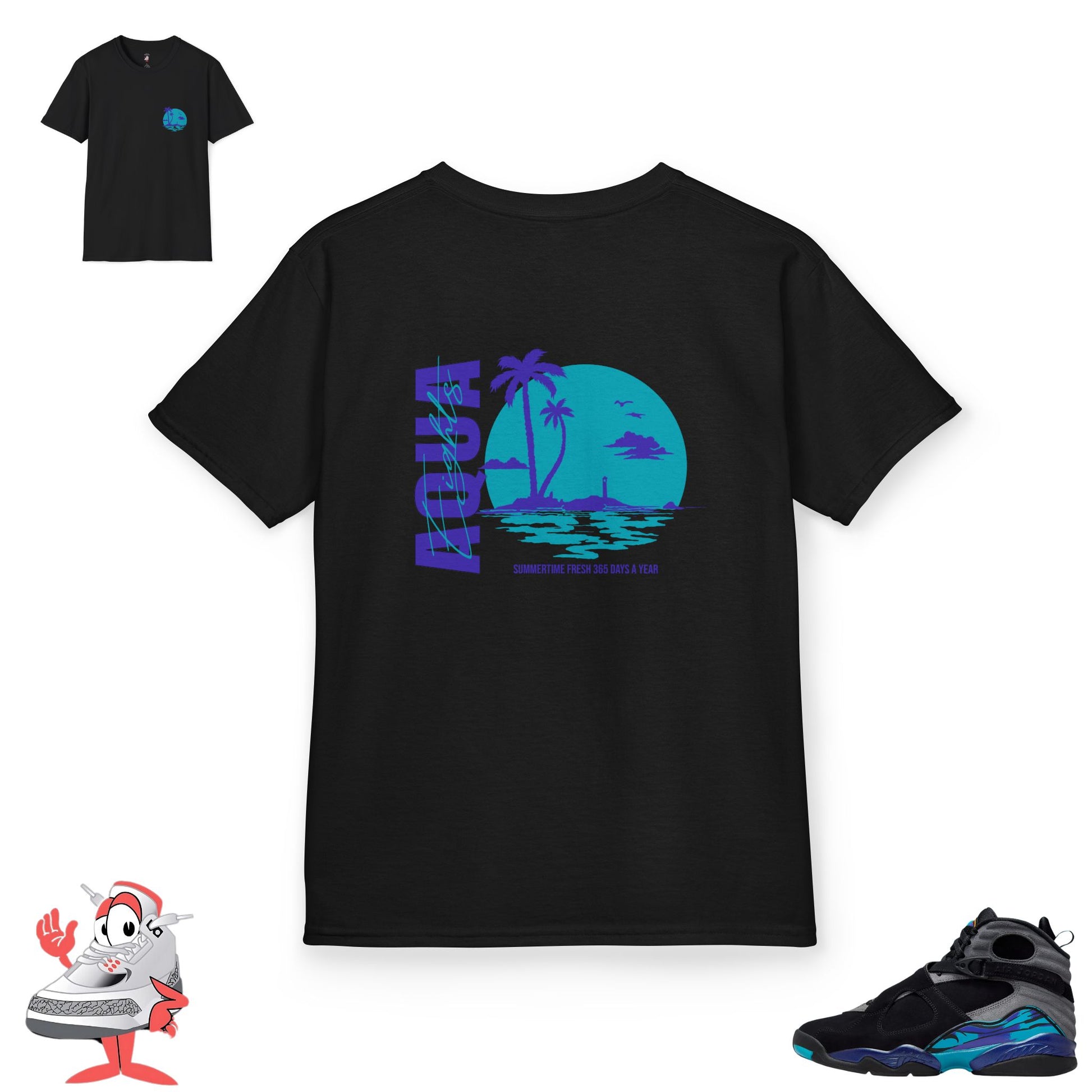 Kids Matching Shirt Nike Air Jordan Retro 8 Aqua Black Purple Sneaker Match Tee