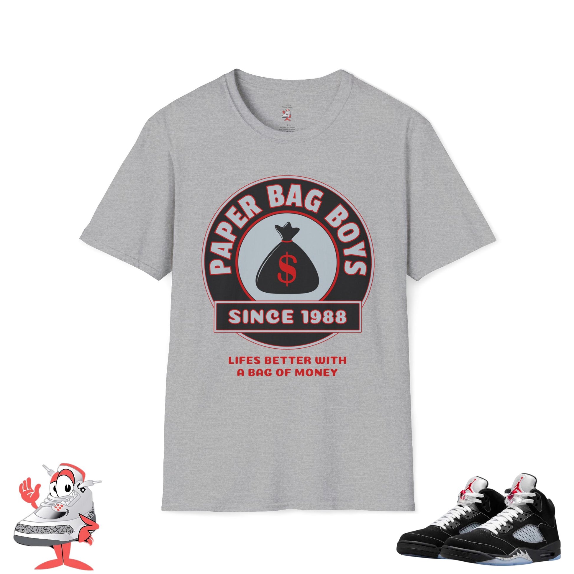 Paper Bag Boys T-Shirt Air Jordan Retro 5 Reimagined Black Metallic Silver Match