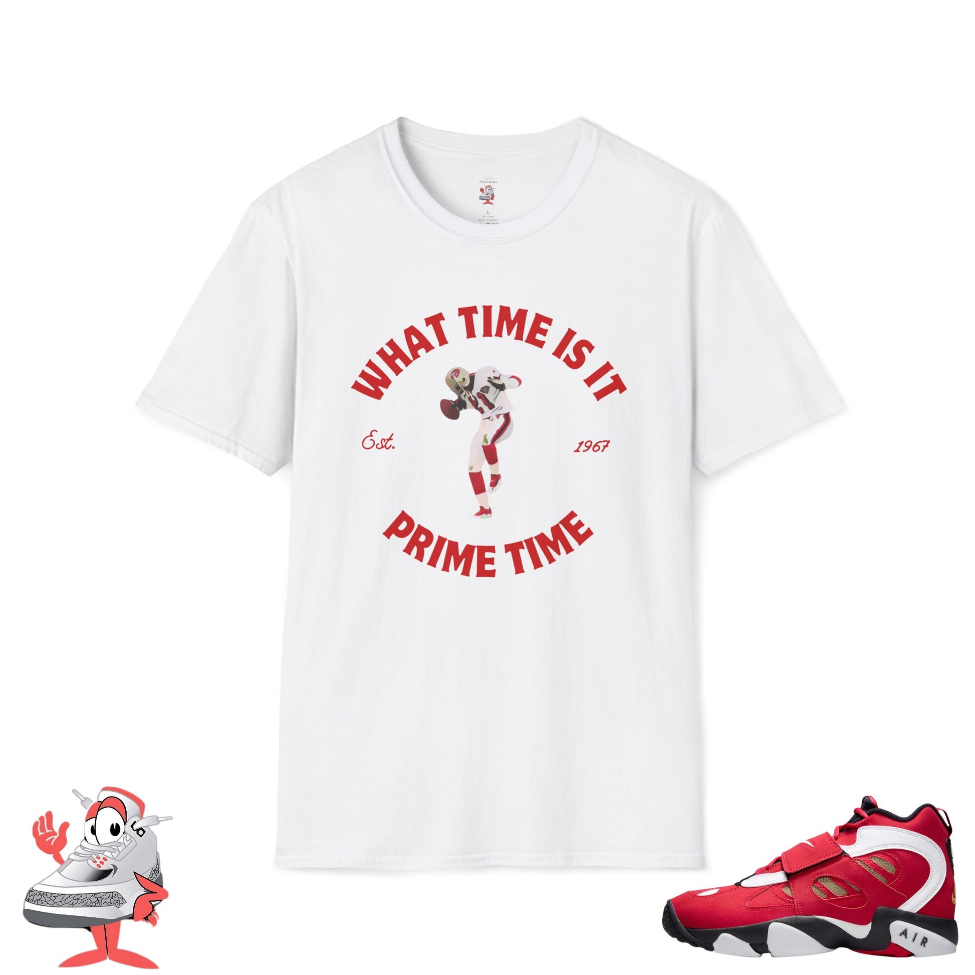 Prime Time T-Shirt Matches Nike Air Diamond Turf 2 Prime Red 49ers Shoes Deion