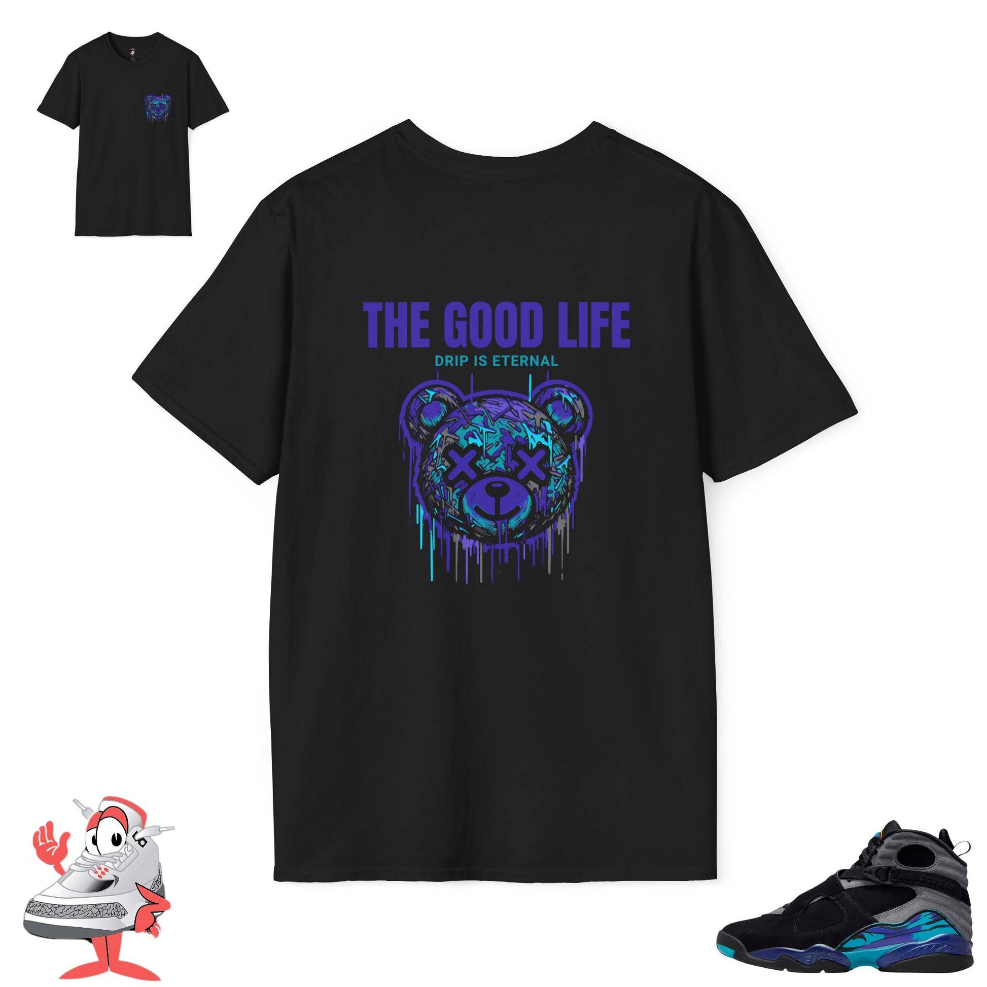 Matching Shirt For Nike Air Jordan Retro 8 Aqua Black Purple Sneaker Match Tee