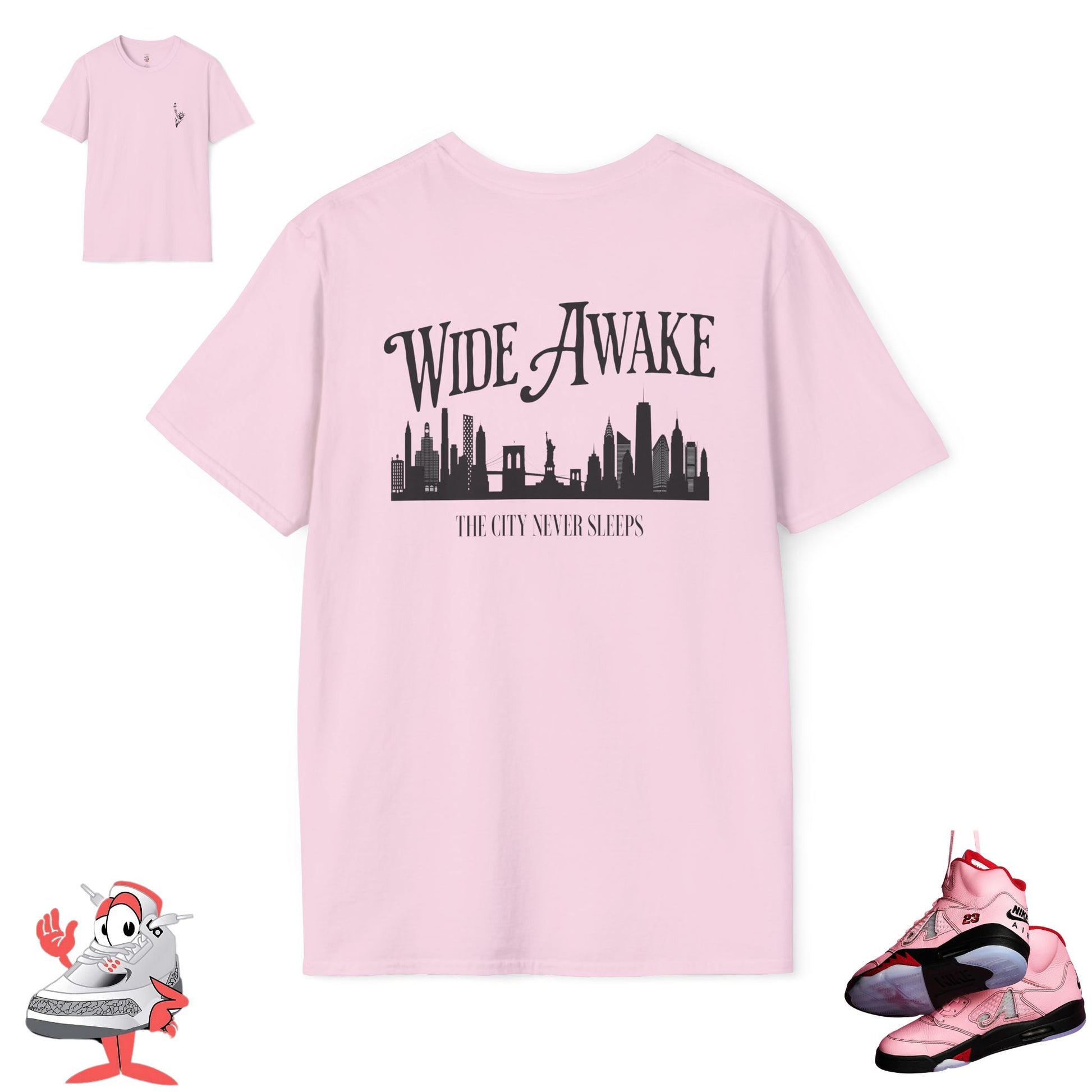 Matching Shirt For Awake NY Air Jordan Retro 5 Bubblegum Pink Black Sneaker Tee