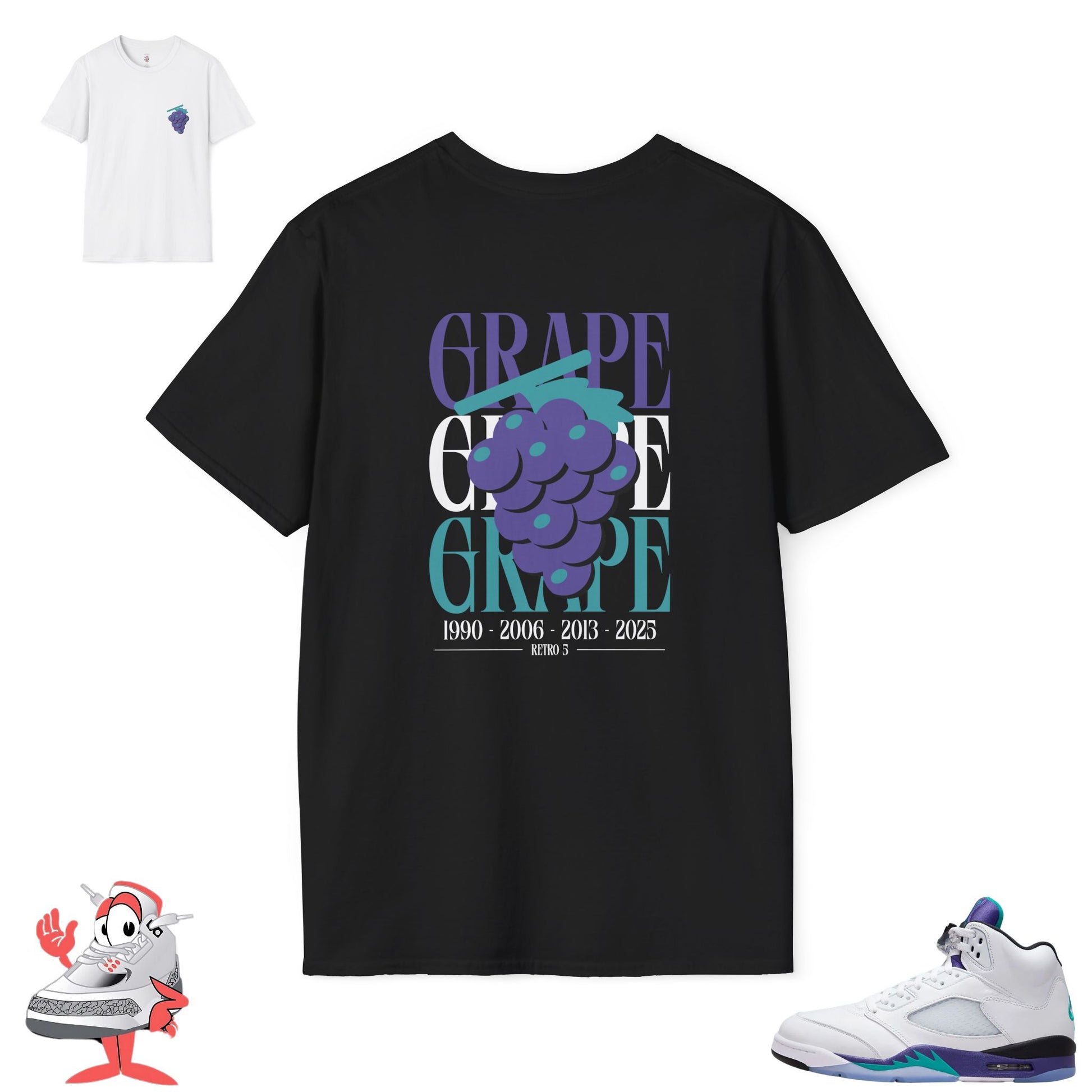 Matching Shirt For Air Jordan Retro 5 OG Grape White Purple Teal V Sneaker Match