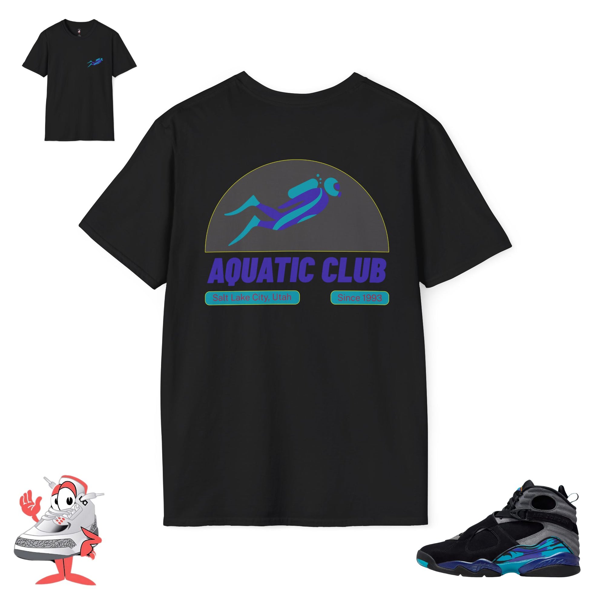 Matching Shirt For Nike Air Jordan Retro 8 Aqua Black Purple Sneaker Match Tee
