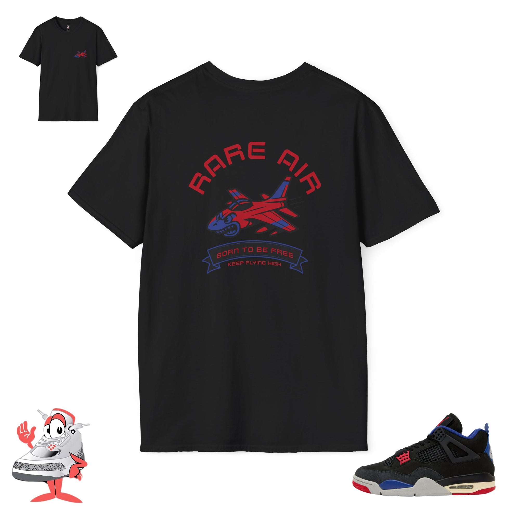 Matching Shirt For Air Jordan Retro 4 Rare Air Black Red Blue Sneaker Match Tee