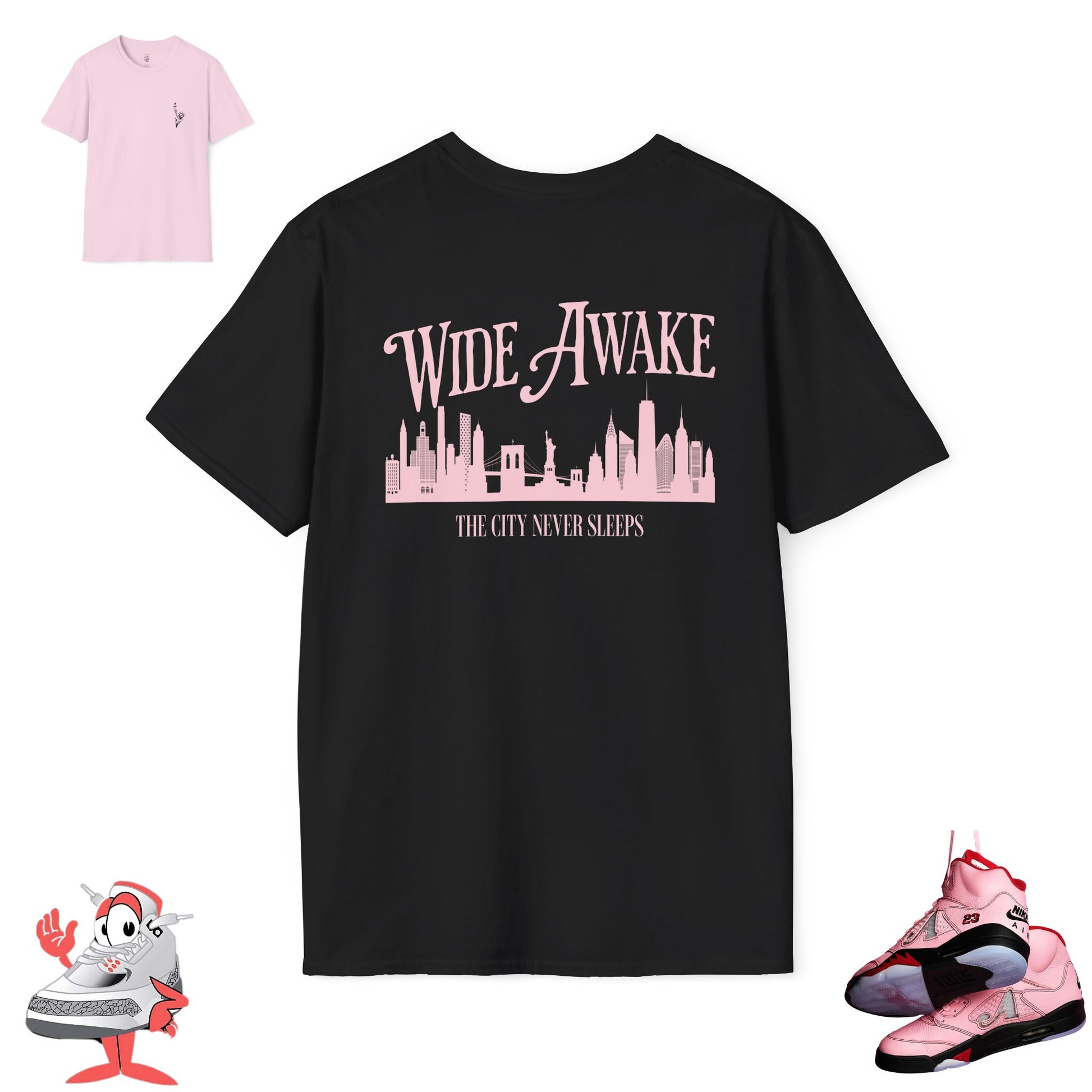 Matching Shirt For Awake NY Air Jordan Retro 5 Bubblegum Pink Black Sneaker Tee