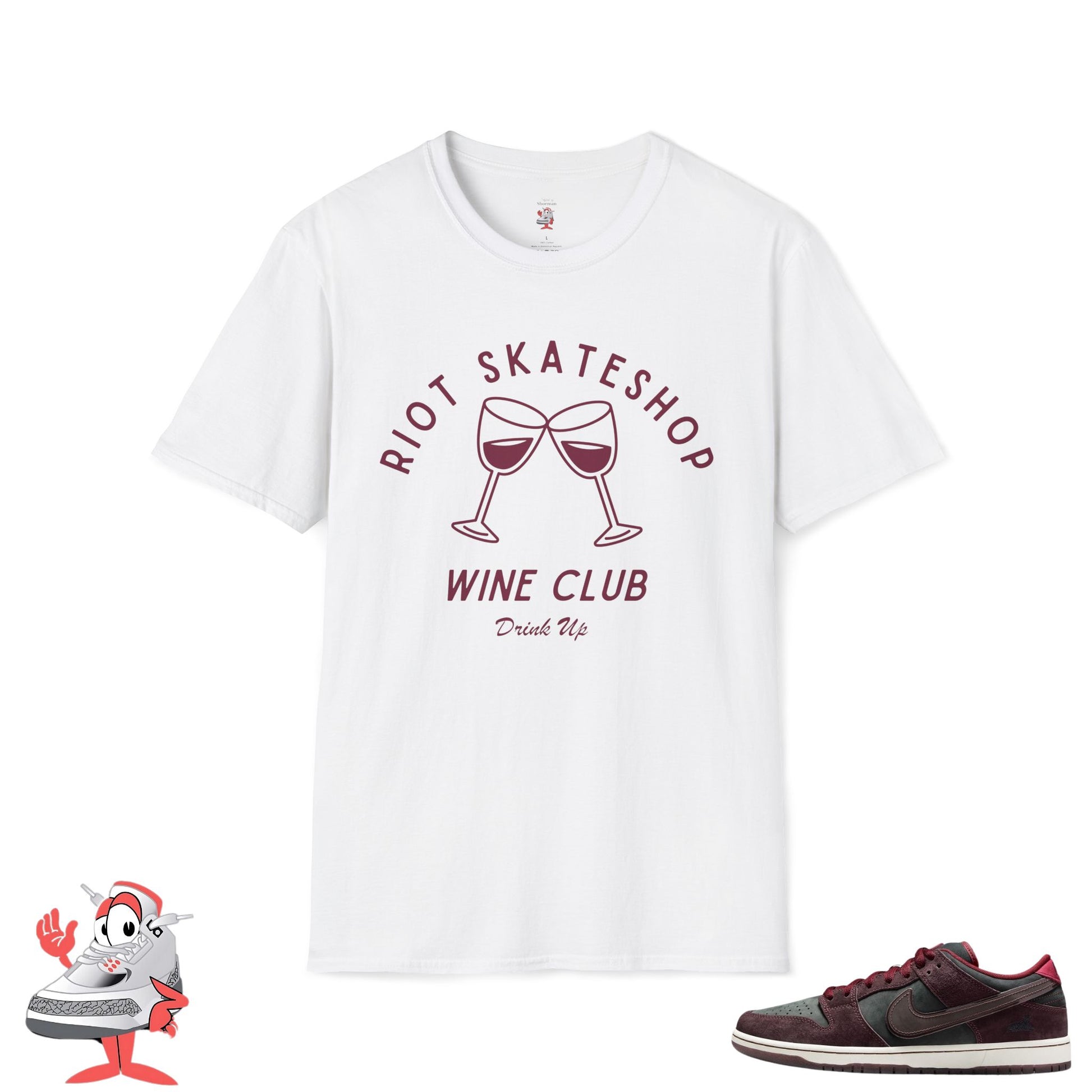 Riot Skateshop Wine Club T-Shirt Matches Nike SB Dunk Low Sneaker Unisex Soft