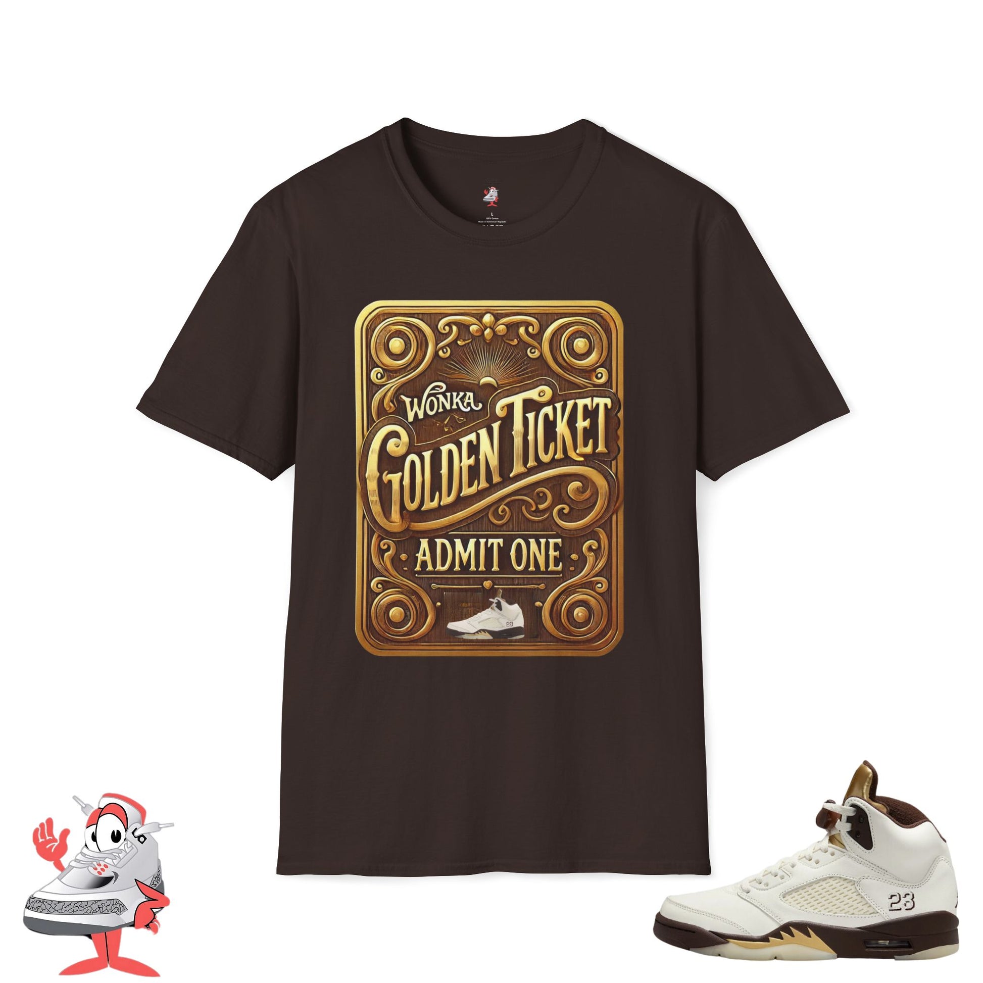 T-Shirt Match for Air Jordan 5 Retro Golden Ticket Willy Wonka Brown Gold WMNS