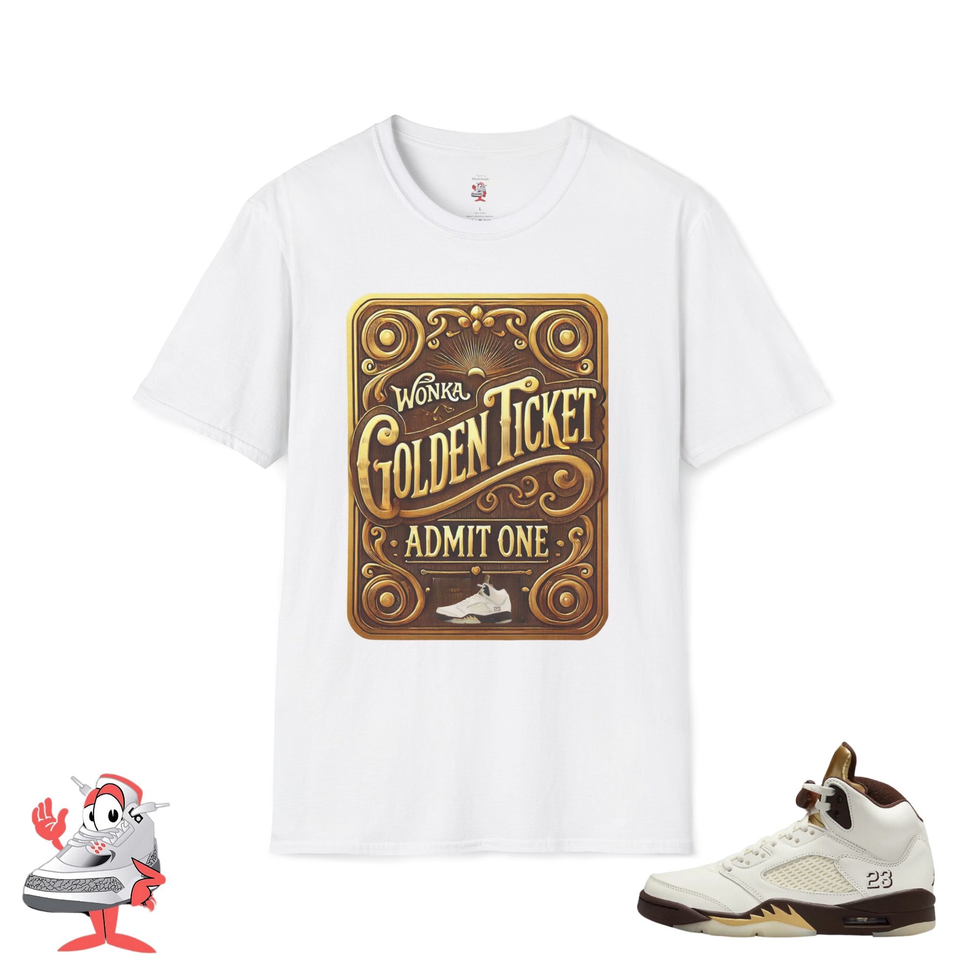 T-Shirt Match for Air Jordan 5 Retro Golden Ticket Willy Wonka Brown Gold WMNS