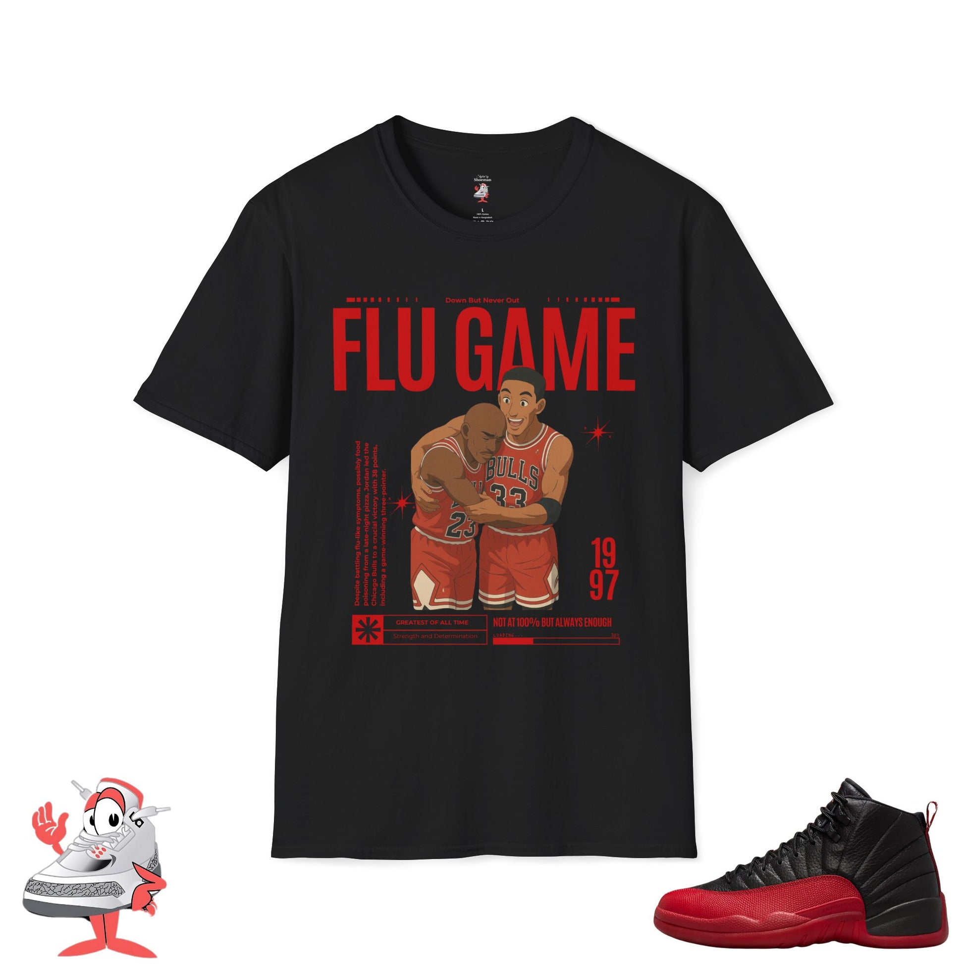 Air Jordan Retro 12 Flu Game Matching Shirt Black And Red T-Shirt Sneaker Match