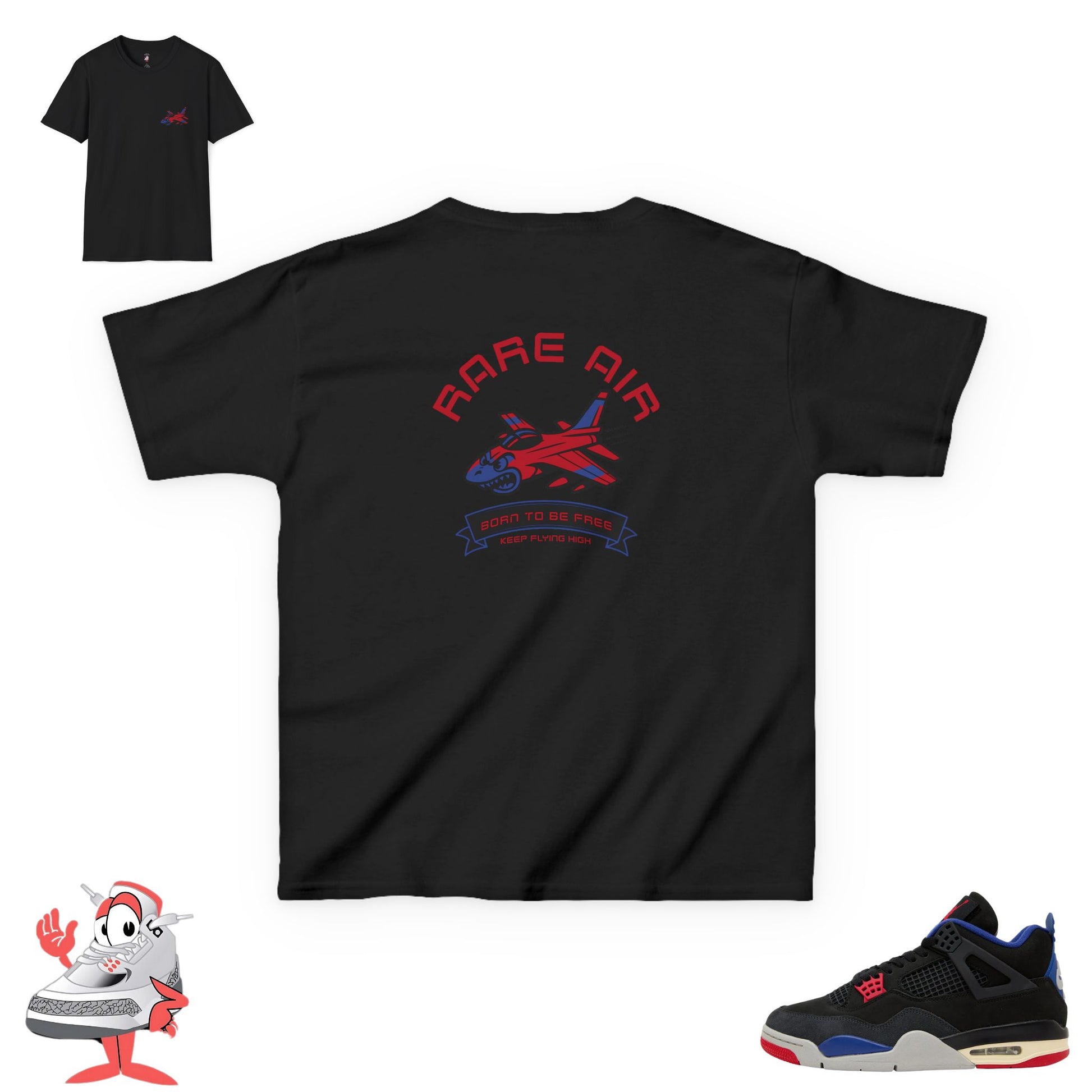 Kids Matching Shirt Air Jordan Retro 4 Rare Air Black Red Blue Sneaker Match Tee