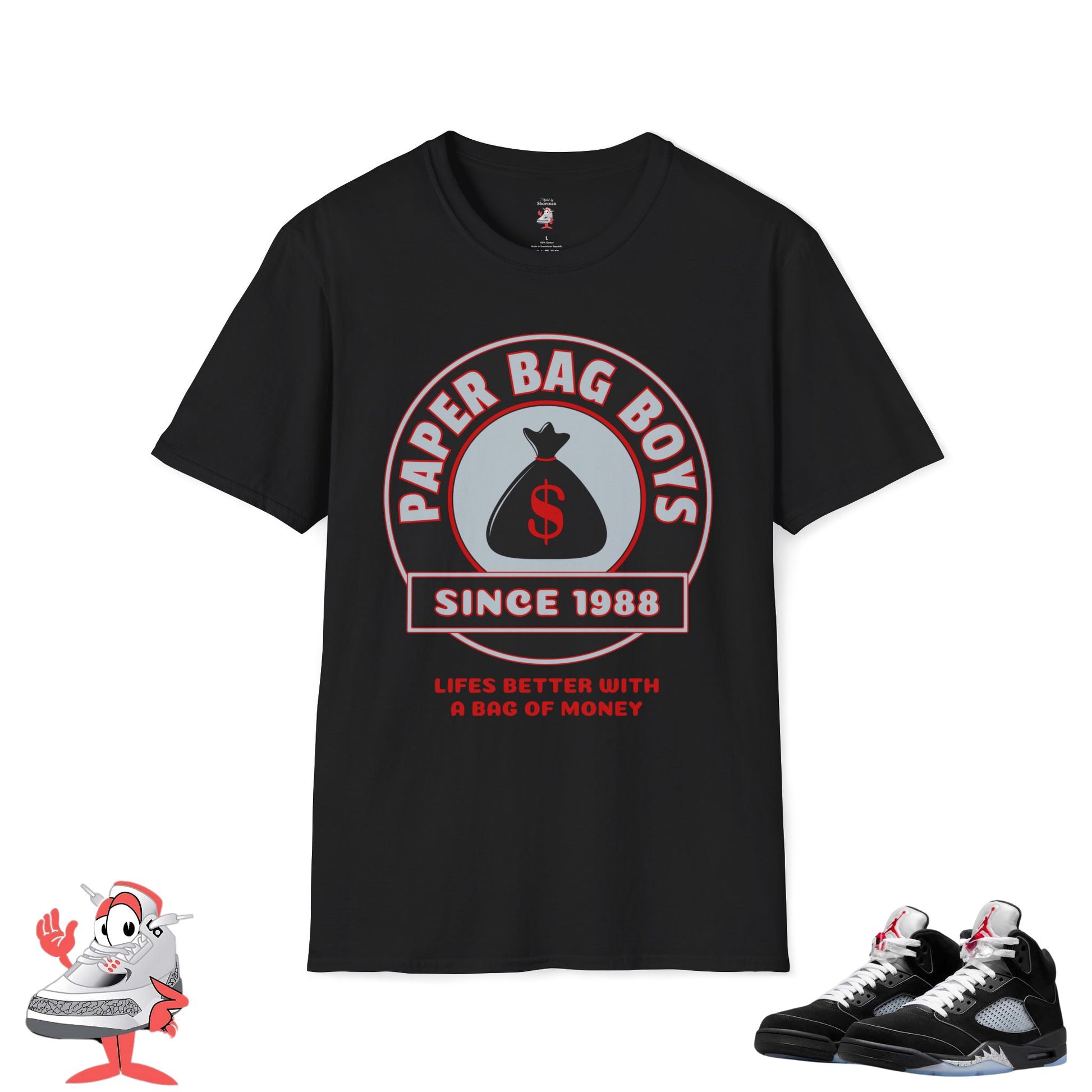 Paper Bag Boys T-Shirt Air Jordan Retro 5 Reimagined Black Metallic Silver Match