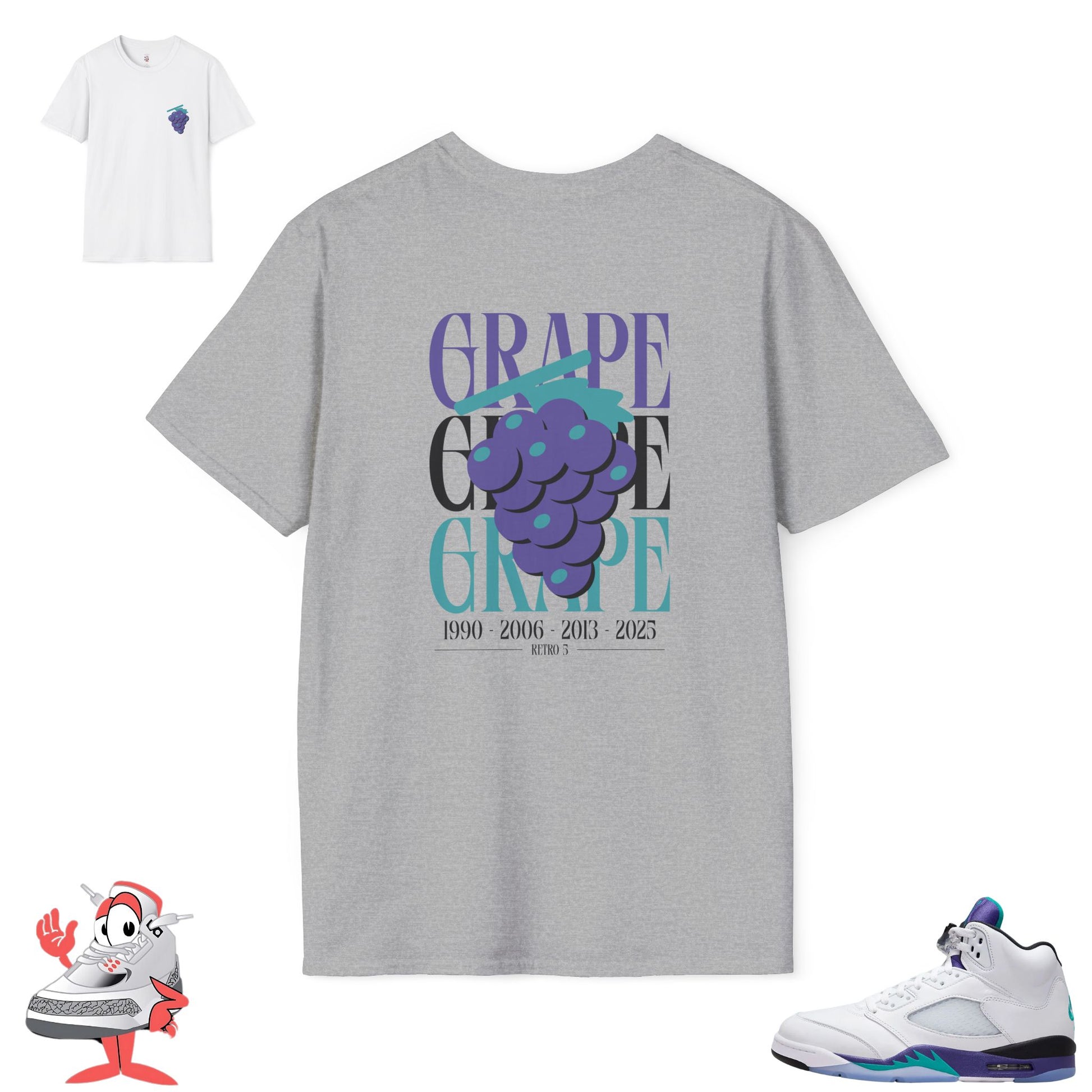 Matching Shirt For Air Jordan Retro 5 OG Grape White Purple Teal V Sneaker Match